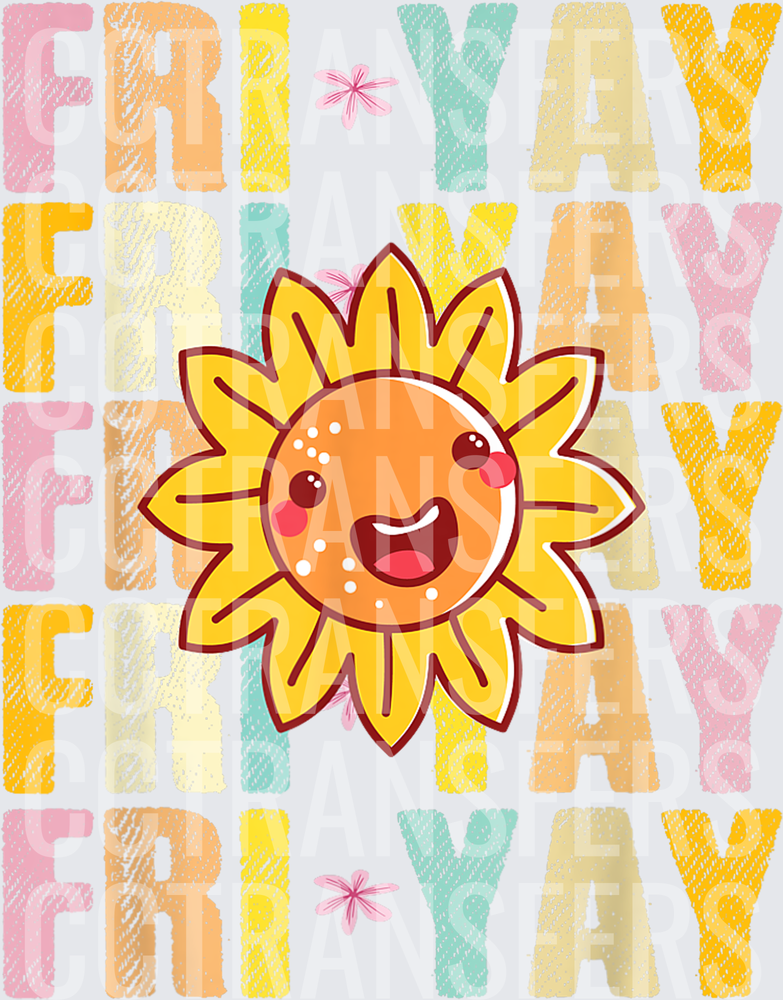 Fri-Yay Retro Stacked Kawaii Happy Sunflower (DTF)