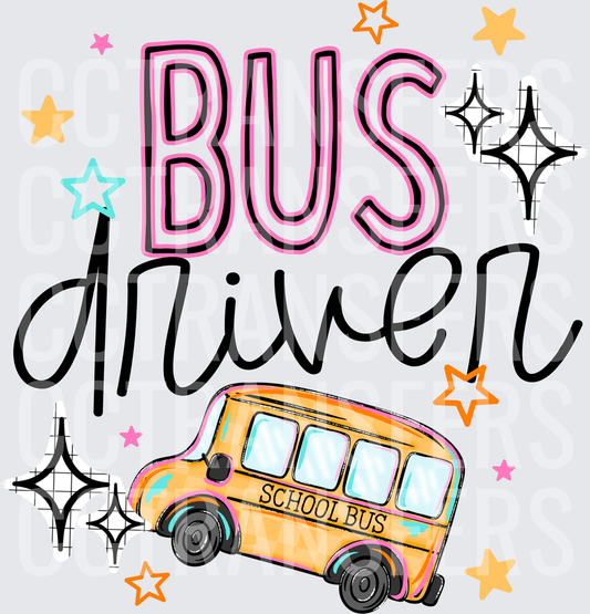 Bus Driver School Bus Stars Sparkles Colorful Design (DTF)