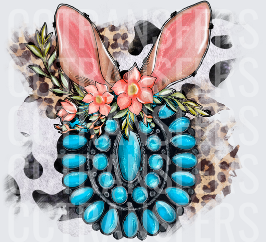 Western Turquoise Squash Blossom Bunny Ears Floral (DTF)