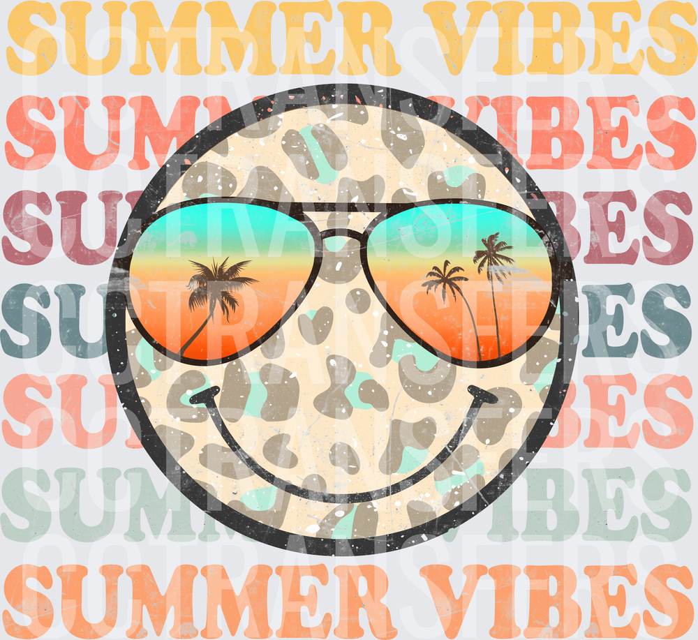 Summer Vibes Leopard Smiley Face Aviator Sunglasses (DTF)