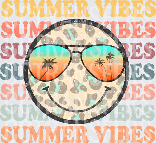 Summer Vibes Leopard Smiley Face Aviator Sunglasses (DTF)