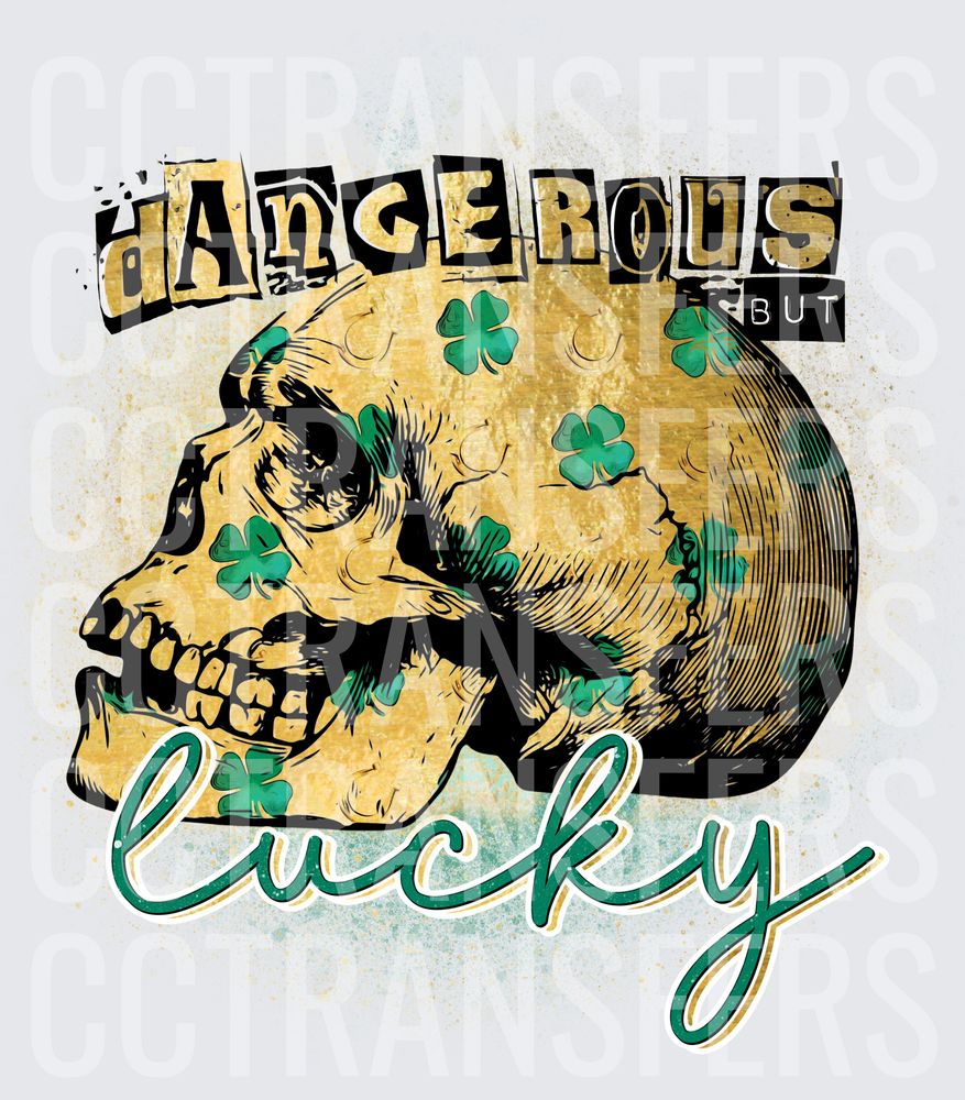 Dangerous But Lucky Gold Skull Green Shamrocks (DTF)