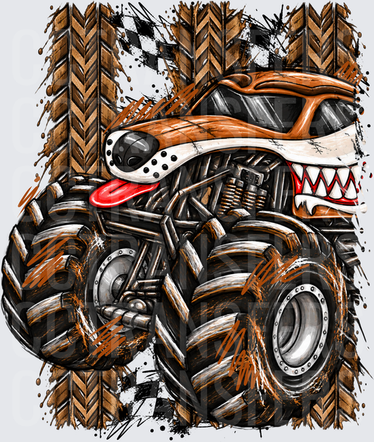 Brown Dog Face Monster Truck Mud Splatter Racing (DTF)