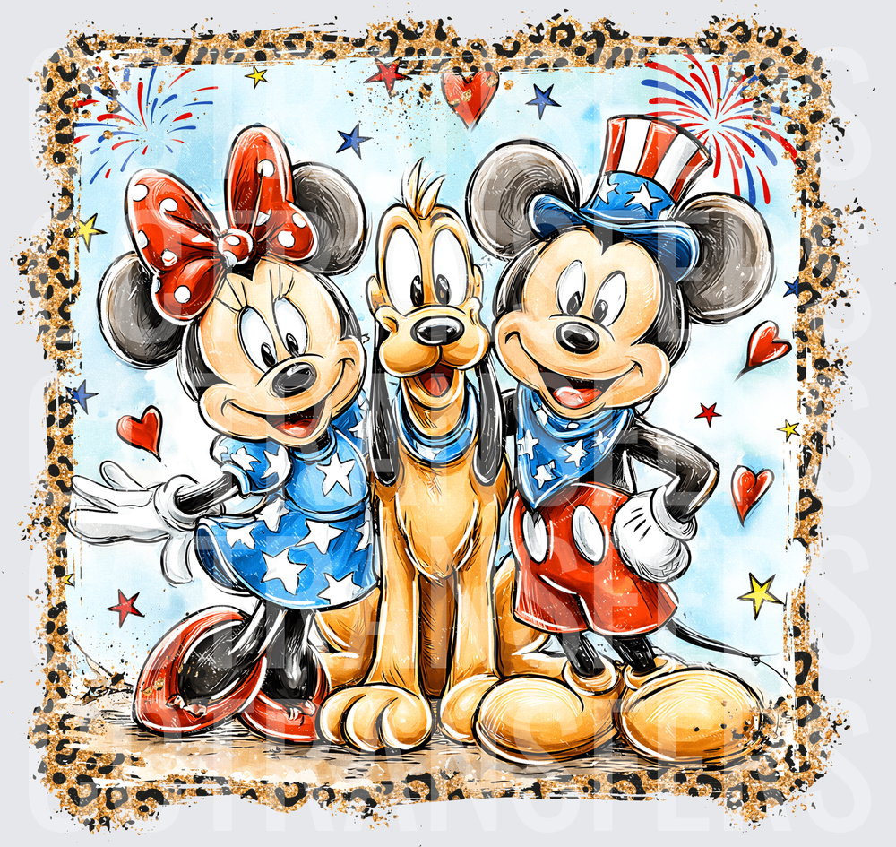 Patriotic Mouse Duo and Dog 4th of July Leopard (DTF)