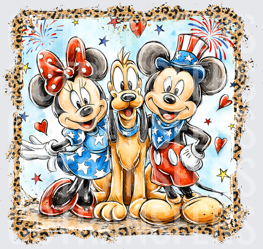 Patriotic Mouse Duo and Dog 4th of July Leopard (DTF)