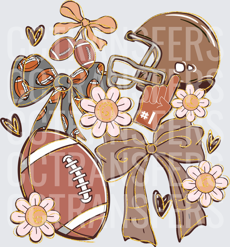 Coquette Football Helmet Bows Daisies Number One Fan (DTF)