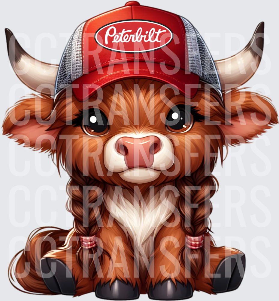 Cute Baby Highland Cow Braids Red Trucker Hat (DTF)