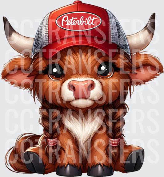 Cute Baby Highland Cow Braids Red Trucker Hat (DTF)