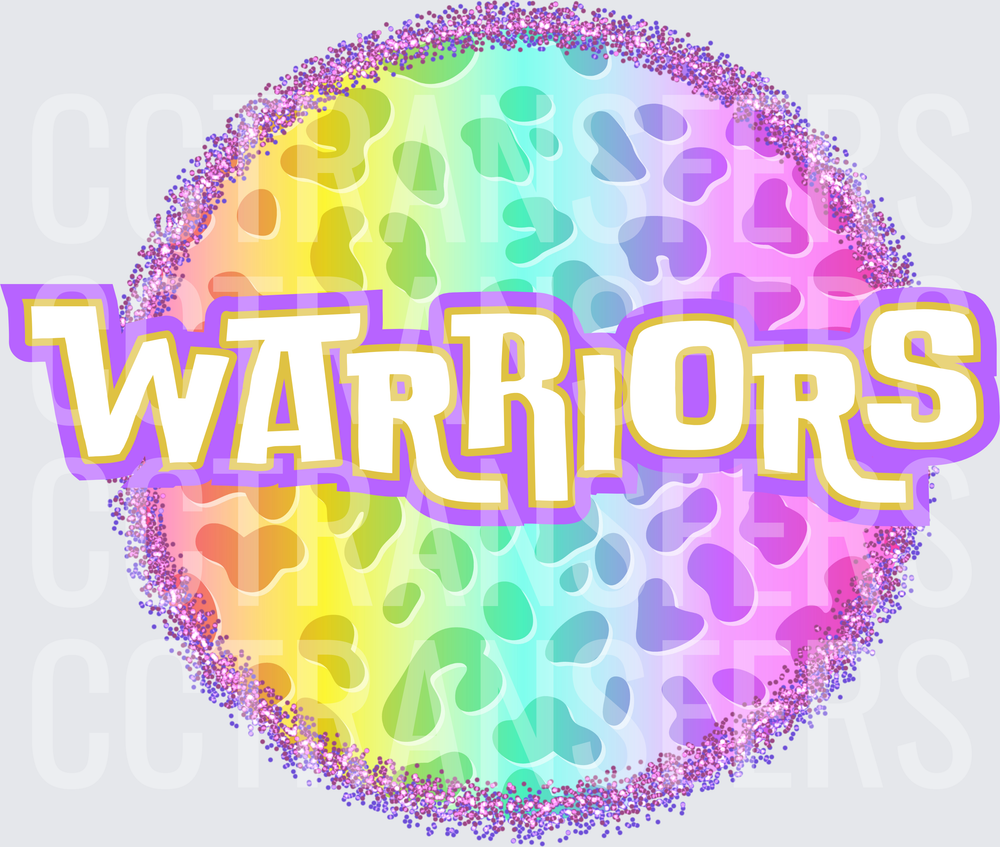 Rainbow Leopard Glitter Circle Warriors Bold Text (DTF)