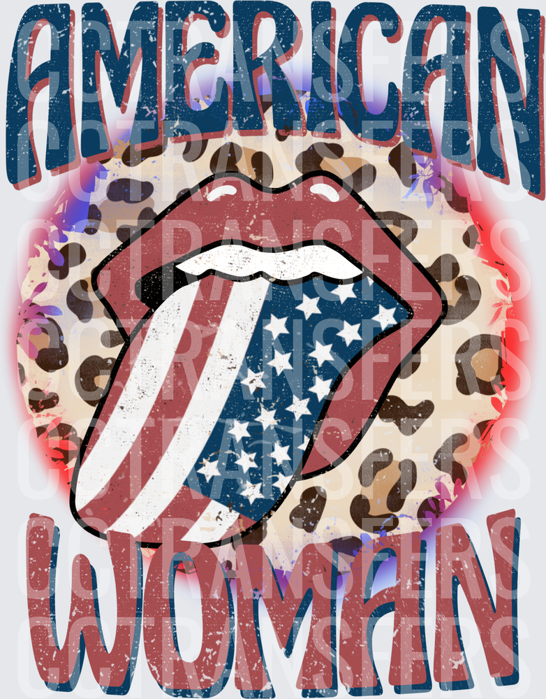 American Woman Leopard Lips USA Flag Tongue (DTF)