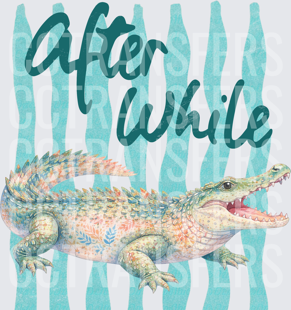 After While Watercolor Floral Alligator Teal Stripes (DTF)