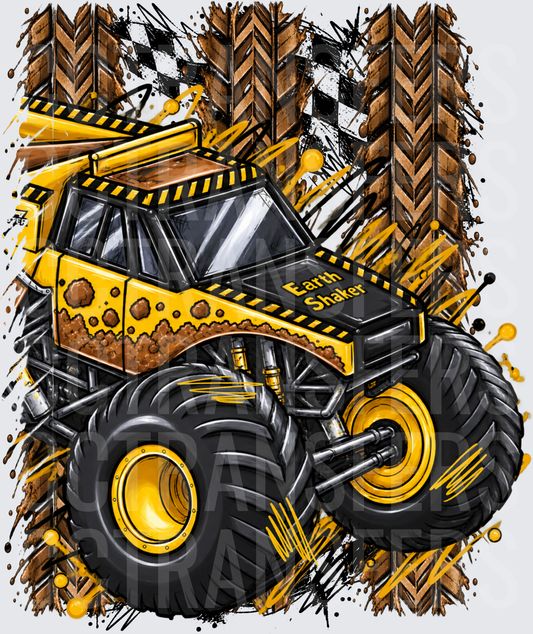 Earth Shaker Yellow Monster Truck Mud Splatter (DTF)