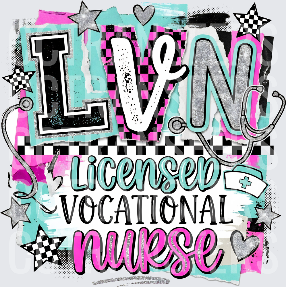 LVN Licensed Vocational Nurse Retro Stethoscope (DTF)