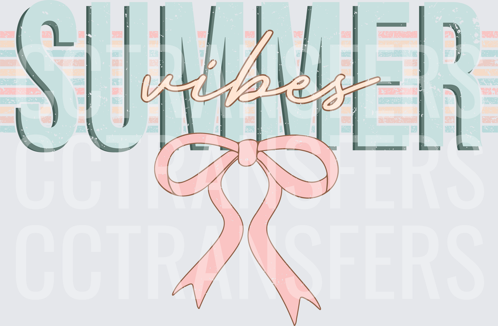 Summer Vibes Retro Striped Letters with Pink Bow (DTF)