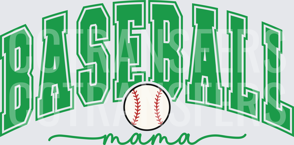 Baseball Mama Arched Green Varsity Letters with Ball (DTF)