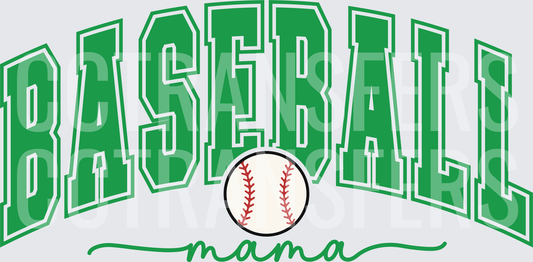 Baseball Mama Arched Green Varsity Letters with Ball (DTF)