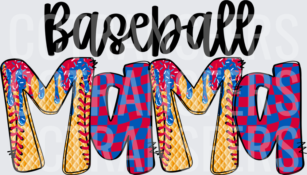 Baseball Mama Waffle Cone Drip Checkered Letters (DTF)
