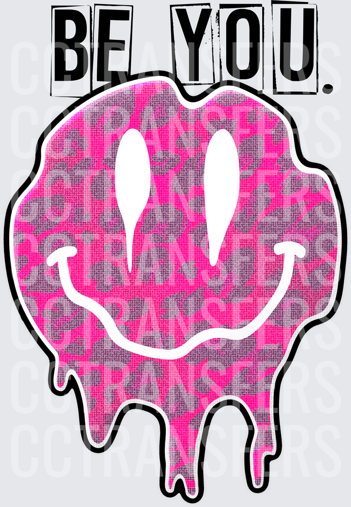 Be You Pink Leopard Melting Smiley Face (DTF)