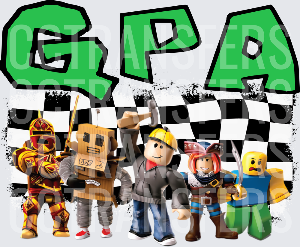 GPA Block Figure Characters Checkered Flag Green Letters (DTF)
