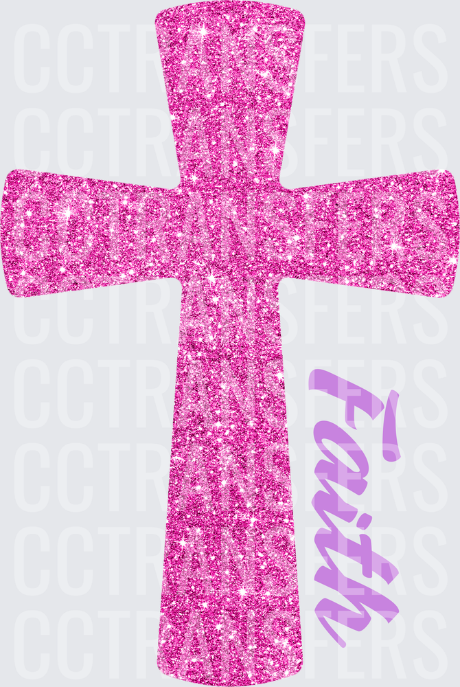 Pink Glitter Cross Faith (DTF)