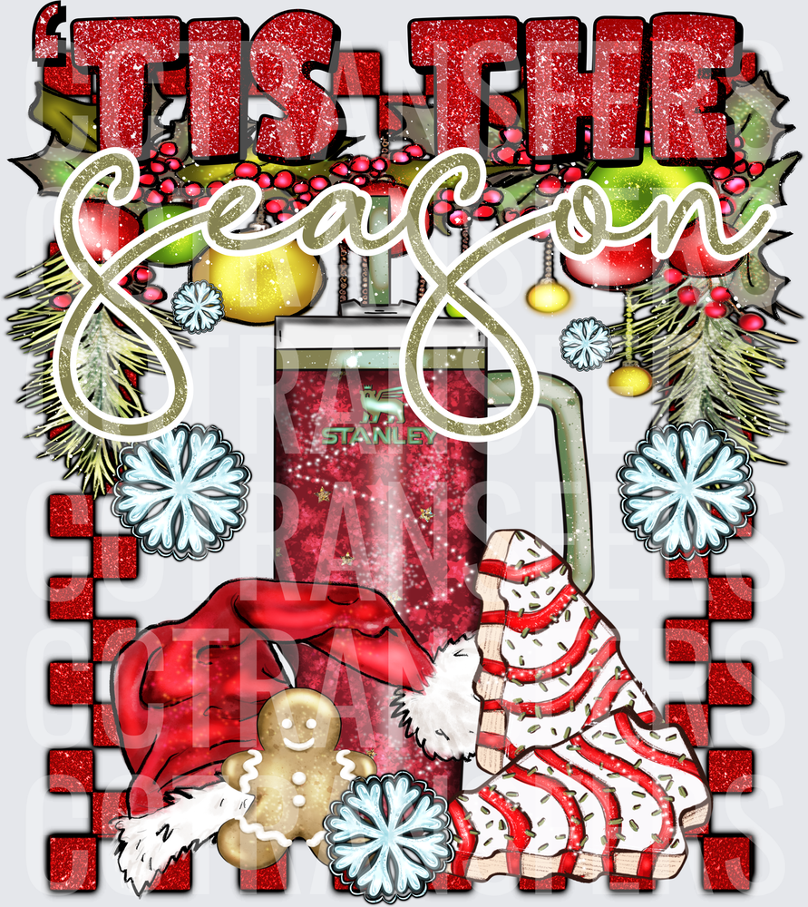 Tis The Season Christmas Tumbler Gingerbread Santa Hat (DTF)