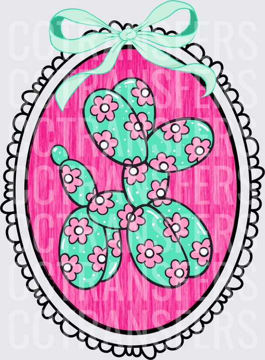Mint Floral Balloon Dog Oval Cameo Frame with Bow (DTF)
