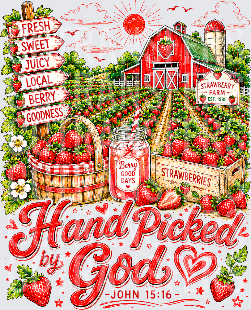 Hand Picked by God Strawberry Farm John 15:16 (DTF)