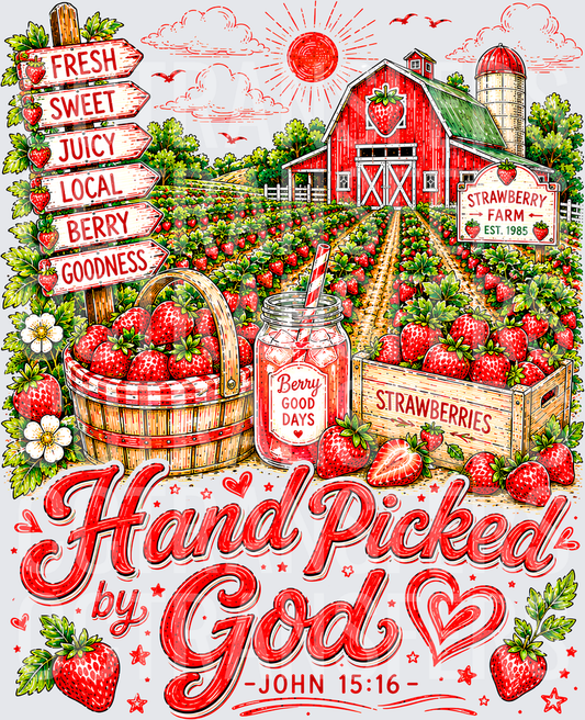 Hand Picked by God Strawberry Farm John 15:16 (DTF)