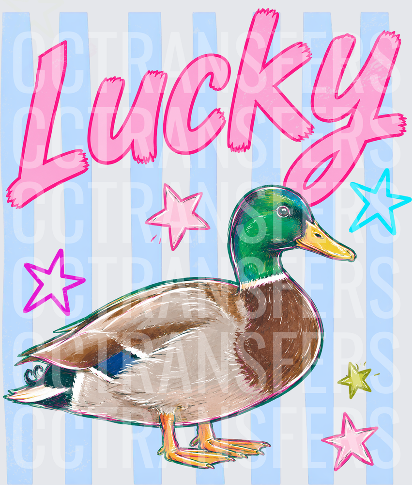 Lucky Mallard Duck Colorful Stars Striped Background (DTF)