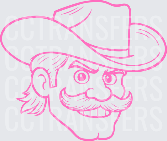Pink Grinning Cowboy Face Bold Line Art (DTF)