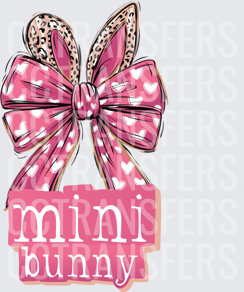 Mini Bunny Pink Heart Bow Leopard Easter Ears (DTF)