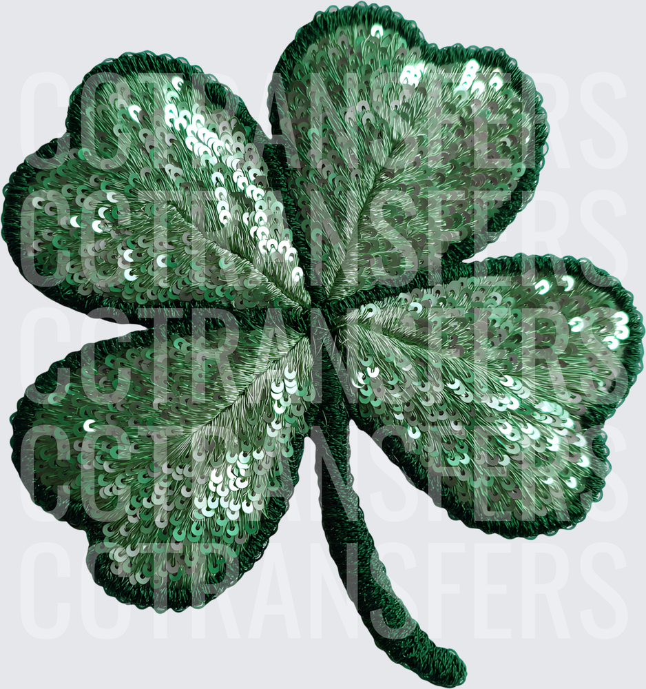Sequin Embroidered Four Leaf Clover Shamrock (DTF)
