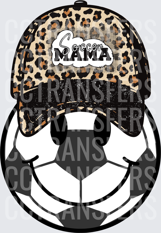 Soccer Mama Leopard Hat Smiley Soccer Ball (DTF)