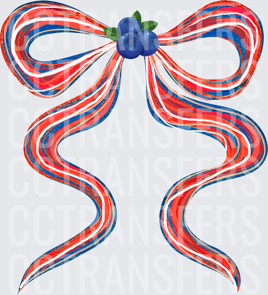 Red White Blue Patriotic Ribbon Bow with Blueberries (DTF)
