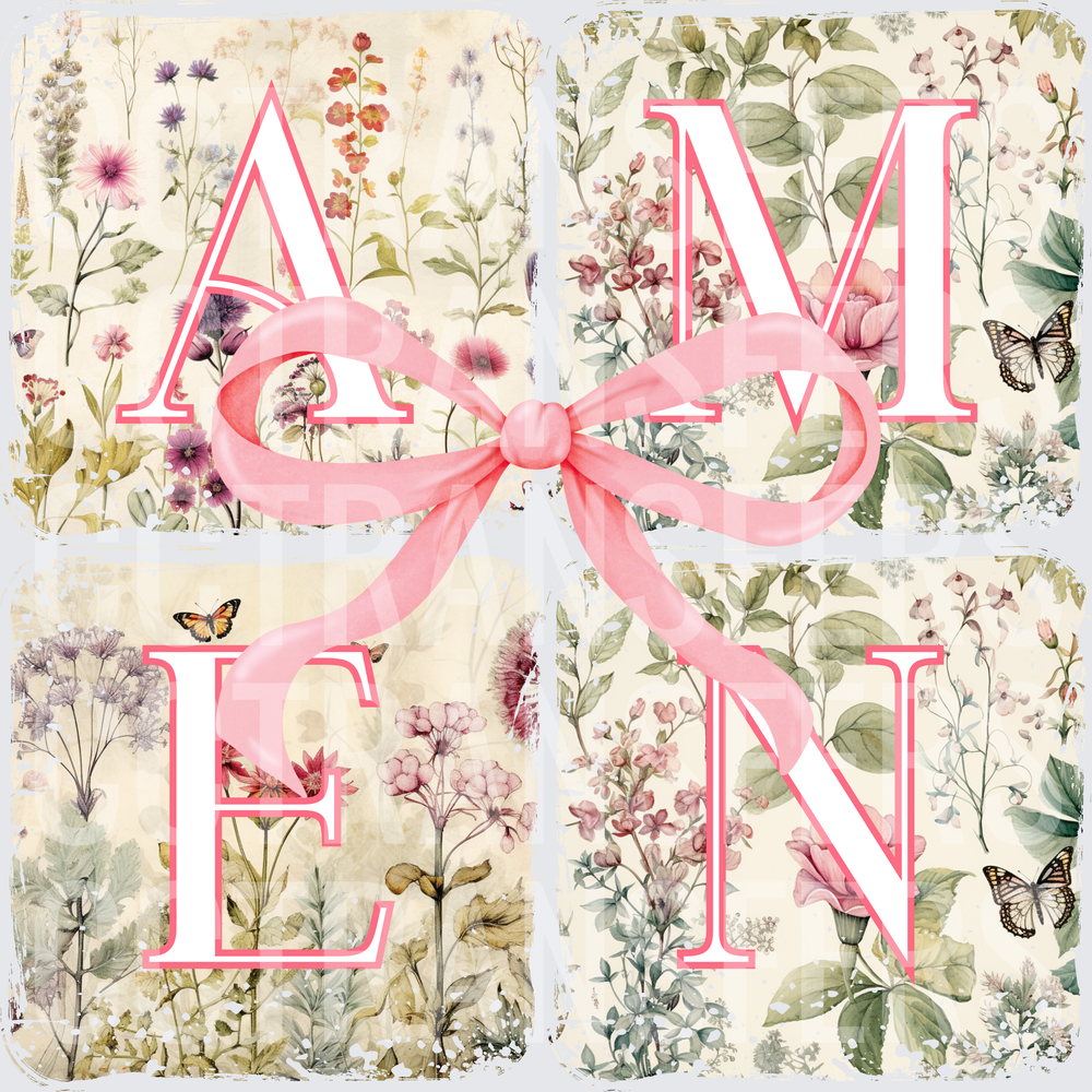 Amen Floral Botanical Pink Bow Four Panel (DTF)
