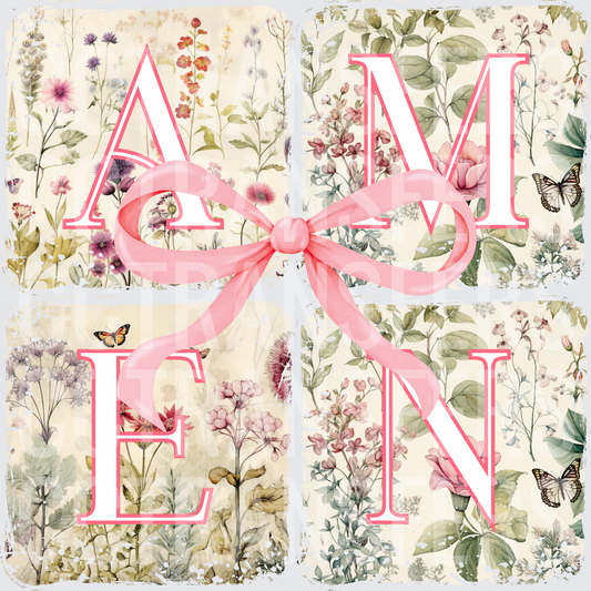 Amen Floral Botanical Pink Bow Four Panel (DTF)
