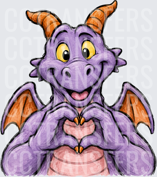 Smiling Purple Dragon Making Heart Hand Gesture (DTF)
