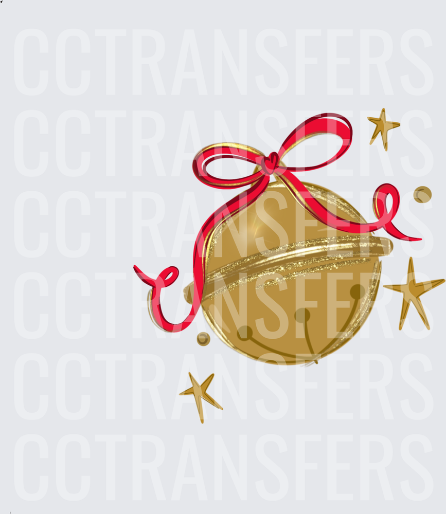 Gold Jingle Bell Red Bow Christmas Stars (DTF)