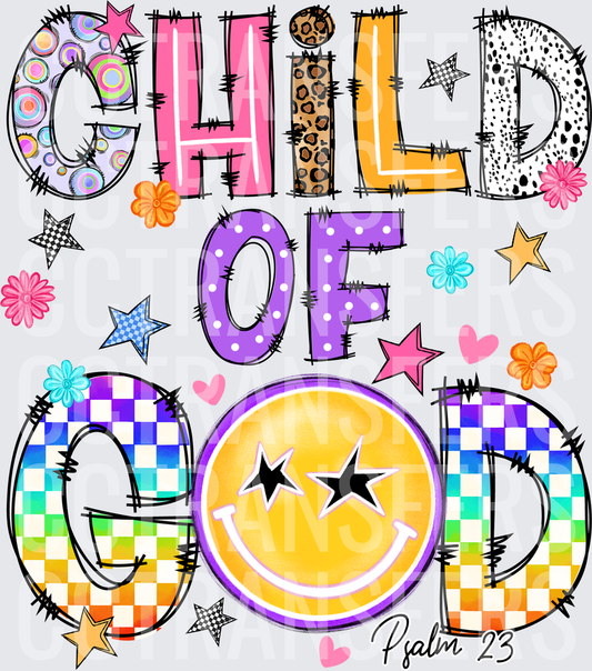 Child of God Psalm 23 Smiley Face Retro Doodle Letters (DTF)