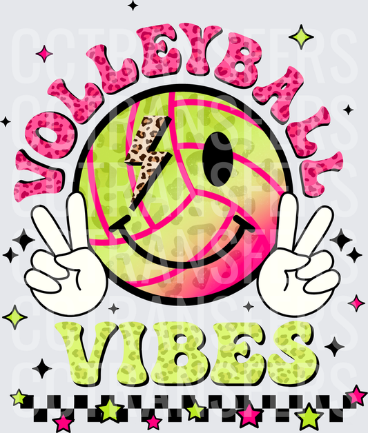 Volleyball Vibes Smiley Face Leopard Print Peace Signs (DTF)