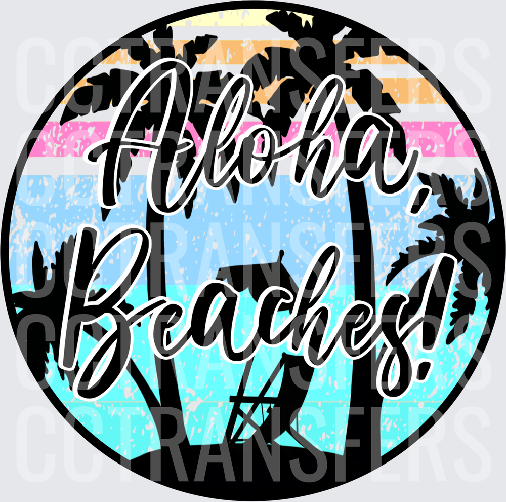 Aloha Beaches Tropical Palm Tree Silhouette Circle (DTF)
