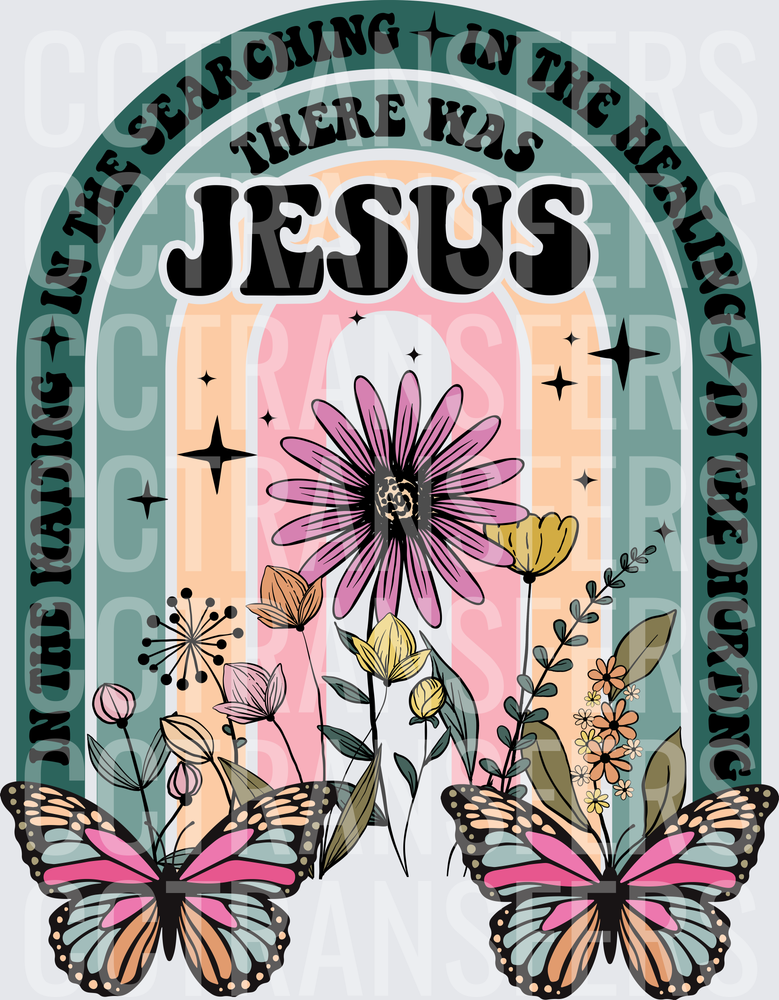 In The Waiting There Was Jesus Floral Rainbow Butterfly (DTF)