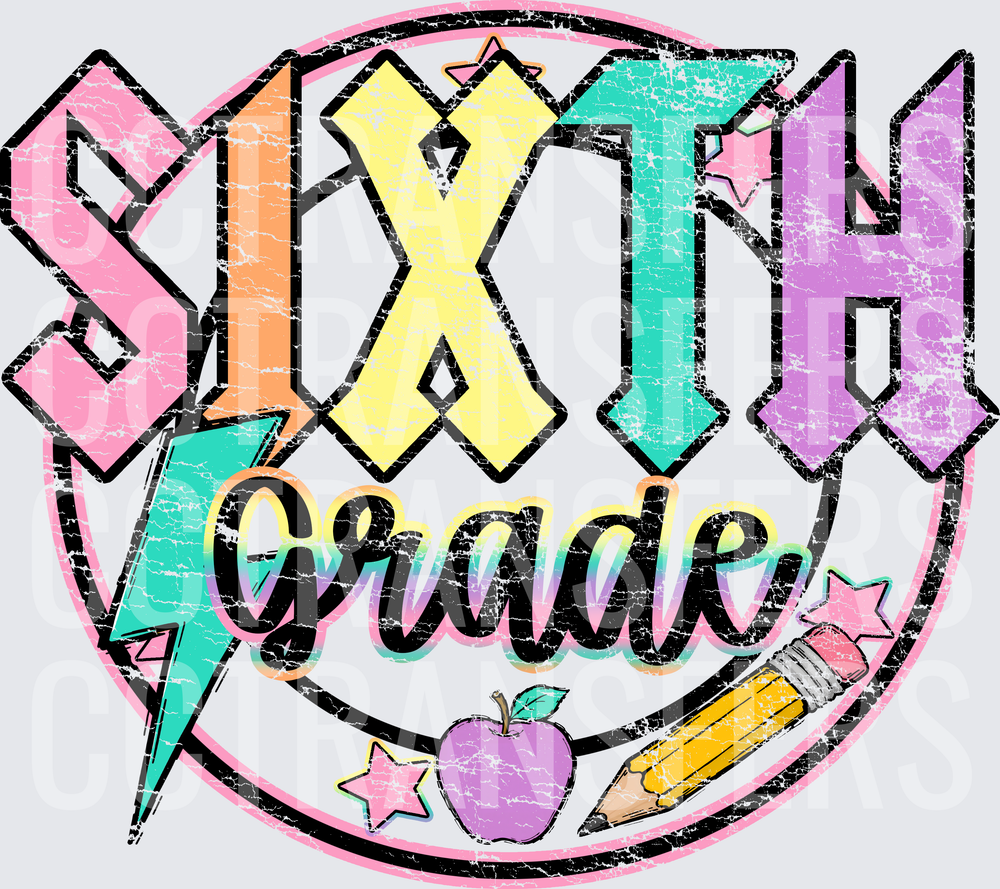 Sixth Grade Distressed Pastel Bold School Design (DTF)