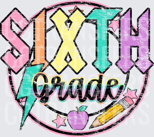 Sixth Grade Distressed Pastel Bold School Design (DTF)