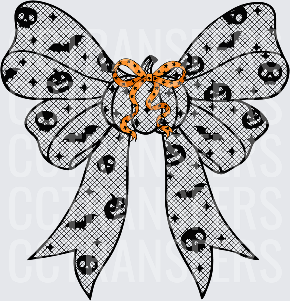 Halloween Lace Bow with Skulls Bats and Pumpkins (DTF)