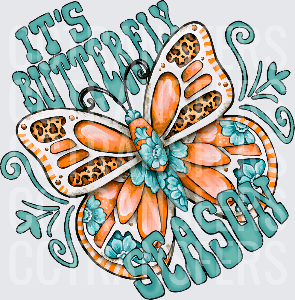 It's Butterfly Season Leopard Floral Orange Teal (DTF)