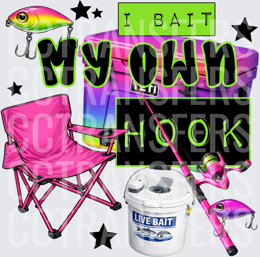 I Bait My Own Hook Fishing Girl Gear Collage (DTF)