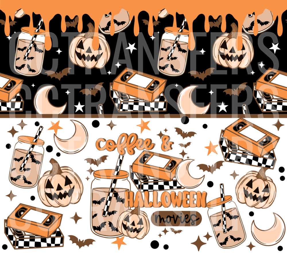 Coffee & Halloween Movies Pumpkin Bat Mason Jar (DTF)
