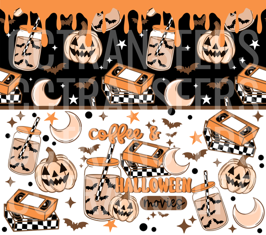 Coffee & Halloween Movies Pumpkin Bat Mason Jar (DTF)