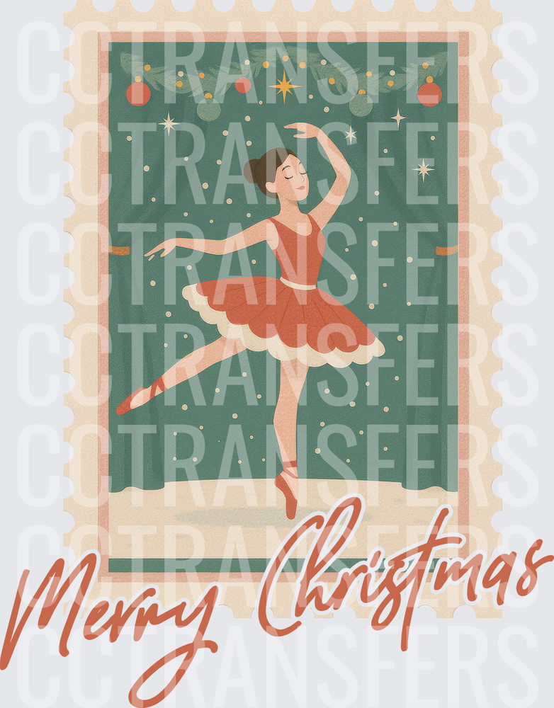 Merry Christmas Vintage Stamp Ballerina (DTF)